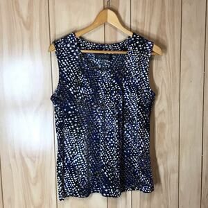KASPER Blue Speckled Pleated Scoop Neck Sleeveless Tank Top L